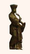 Vergoldete Chinesische Skulptur, Chinesischer Musiker mit Blasinstrument